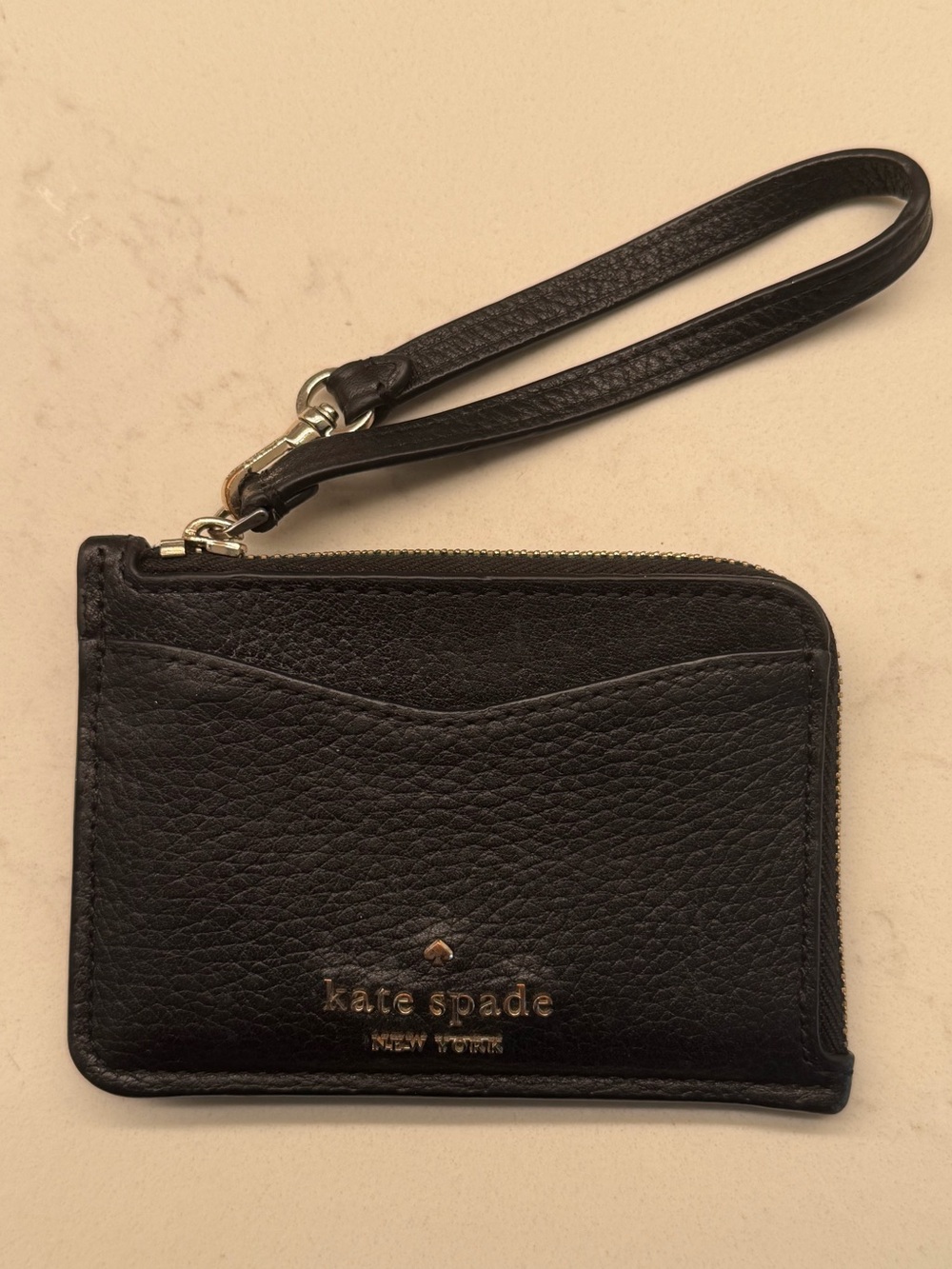 kate spade Black Leather Logo Card Wallet with Gold-tone Accent